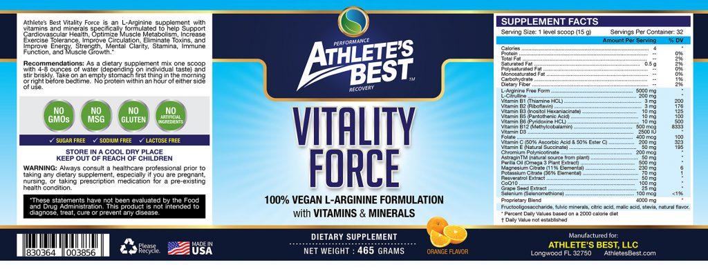 Athlete's Best Vitality Force L-Arginine w/Astragin Vitamins Minerals Supplement